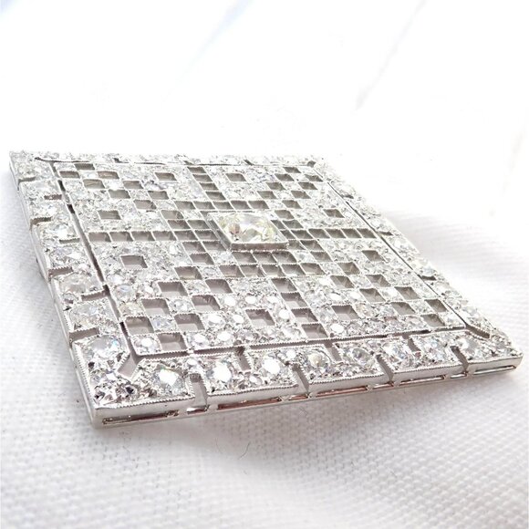 Vintage Estate Art Deco Platinum 5ctw Diamond Square Pin Brooch - Picture 7 of 10